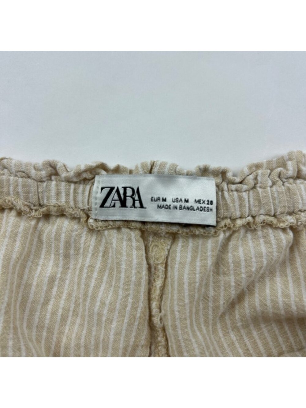 Zara Tan Striped Linen Blend Wide Leg Cropped Lounge Pant M - Picture 3 of 6